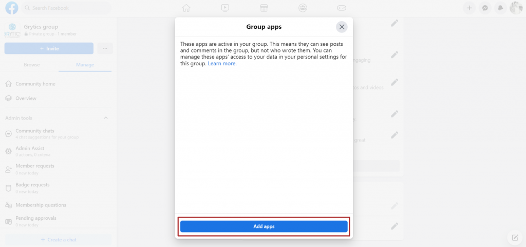 Screenshot adding fb groups